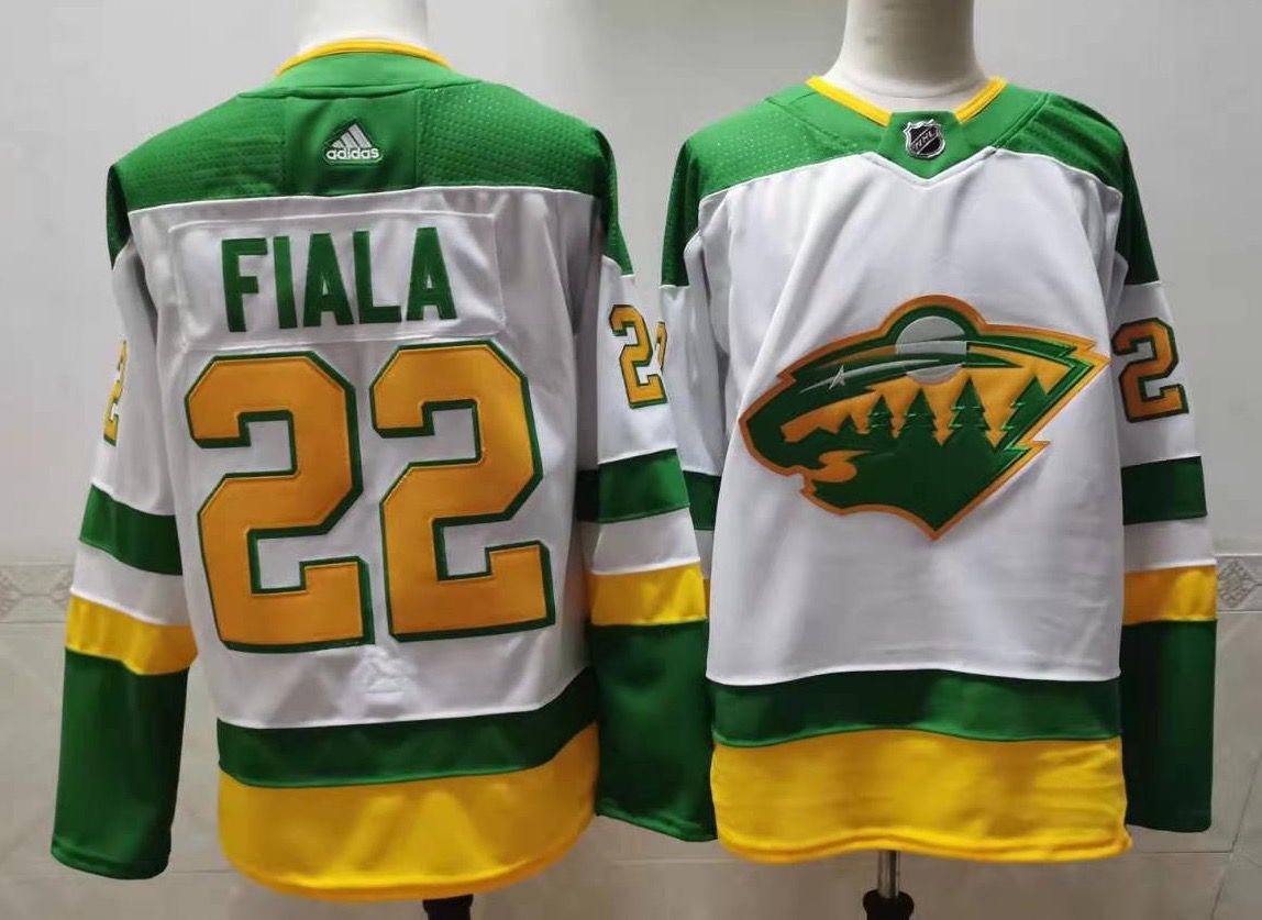 Men Minnesota Wild #22 Fiala White Throwback Authentic Stitched 2020 Adidias NHL Jersey